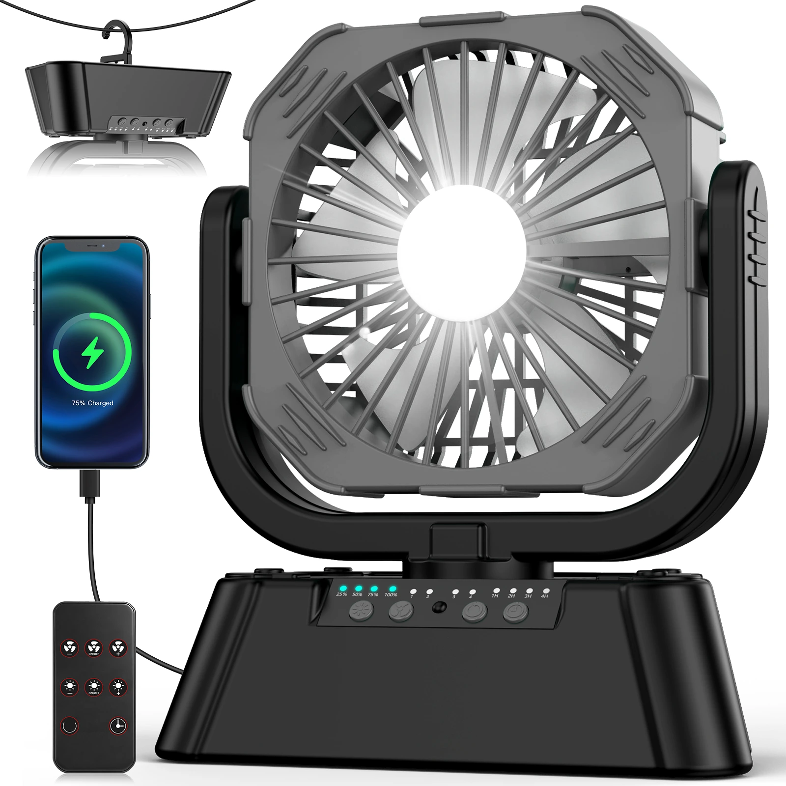 Rechargeable Oscillating Camping Fan With Remote
