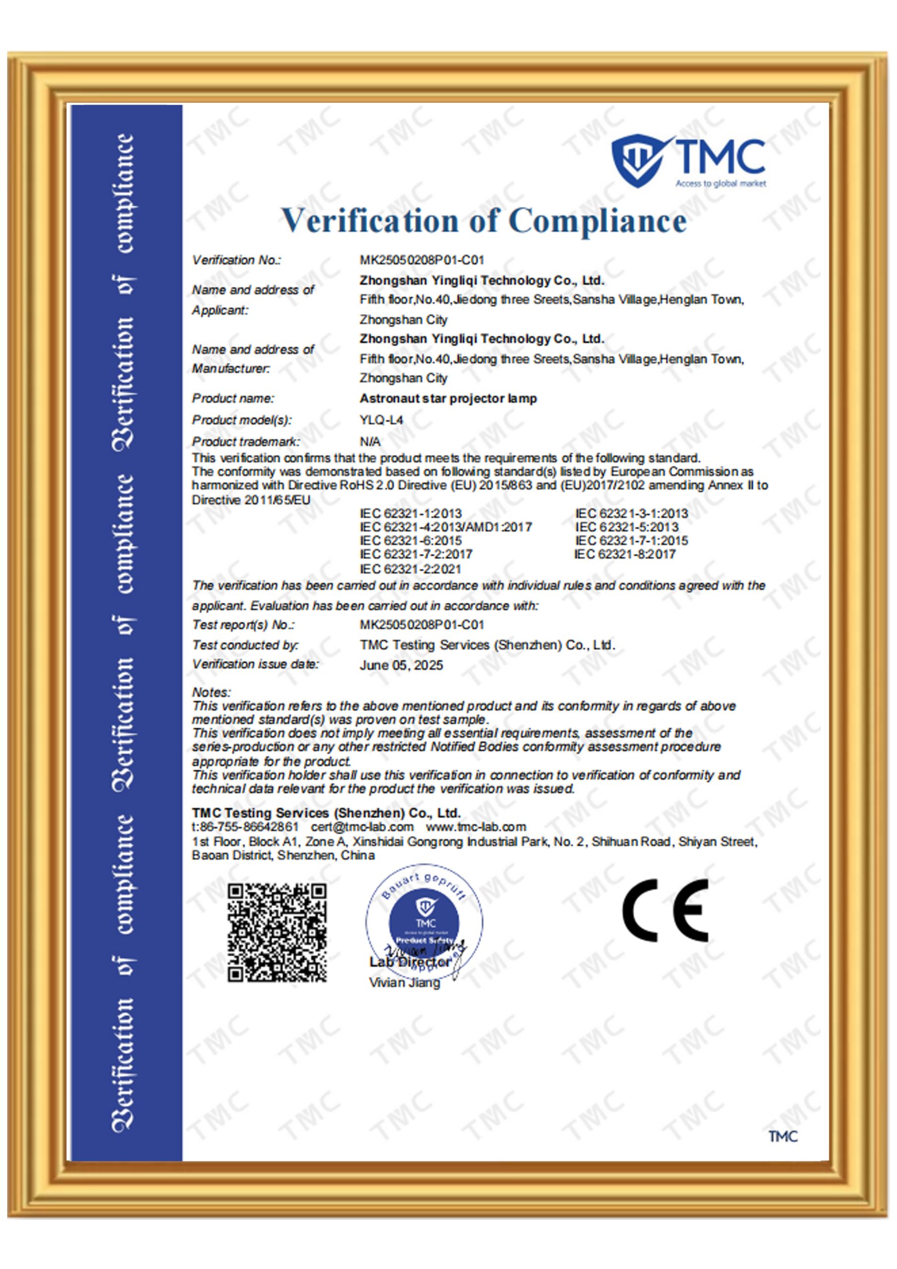 Projection Lamp Patent Certificates